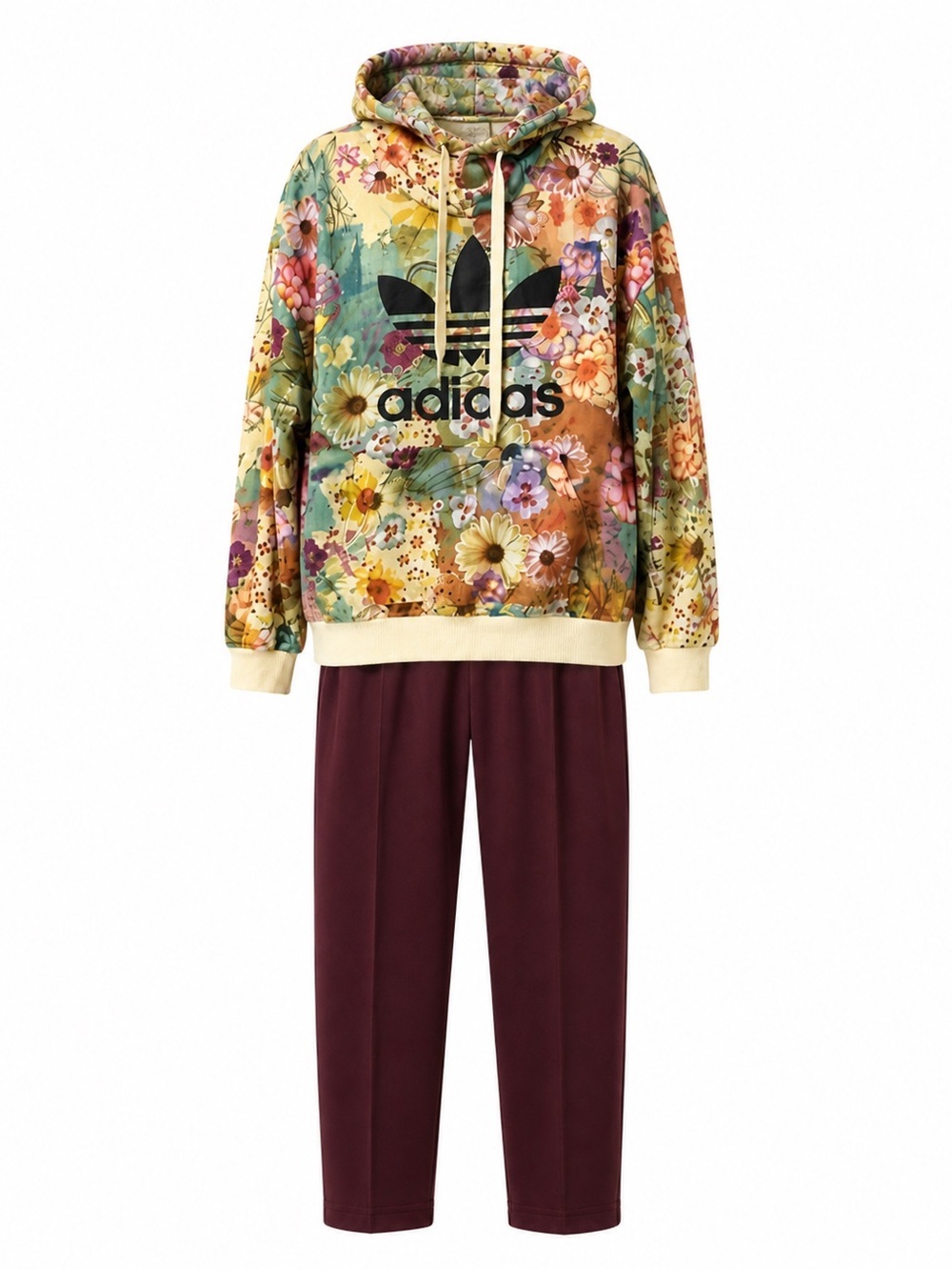 Adidas,Women’s Burgundy and multi color Sweatsuit.Size-M top,L pants